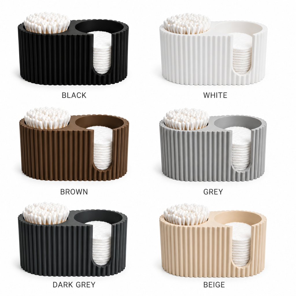 Modern Ribbed Cotton Swab & Cotton Pad Holder | 3D Printed Bathroom Organizer | Minimalist Vanity Storage