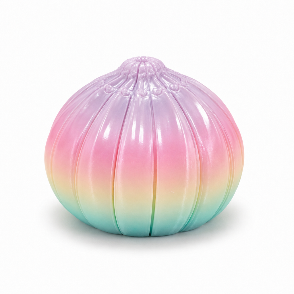 Back view of pastel fidget dumpling showing articulated construction
