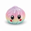 Front view of pastel dumpling fidget toy with glossy eyes and rosy cheeks