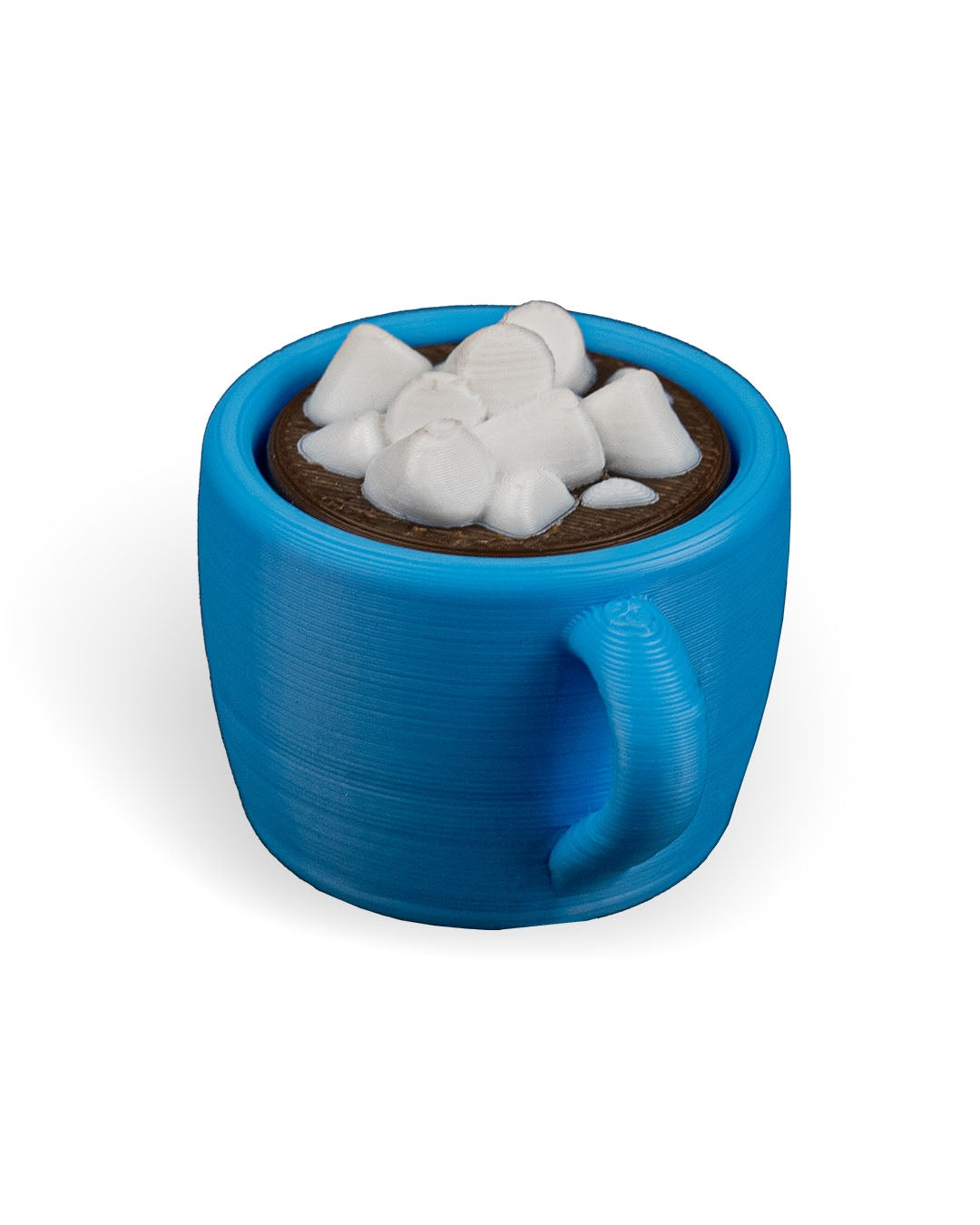 Blue mug with a chocolate drink and marshmallows on a white background