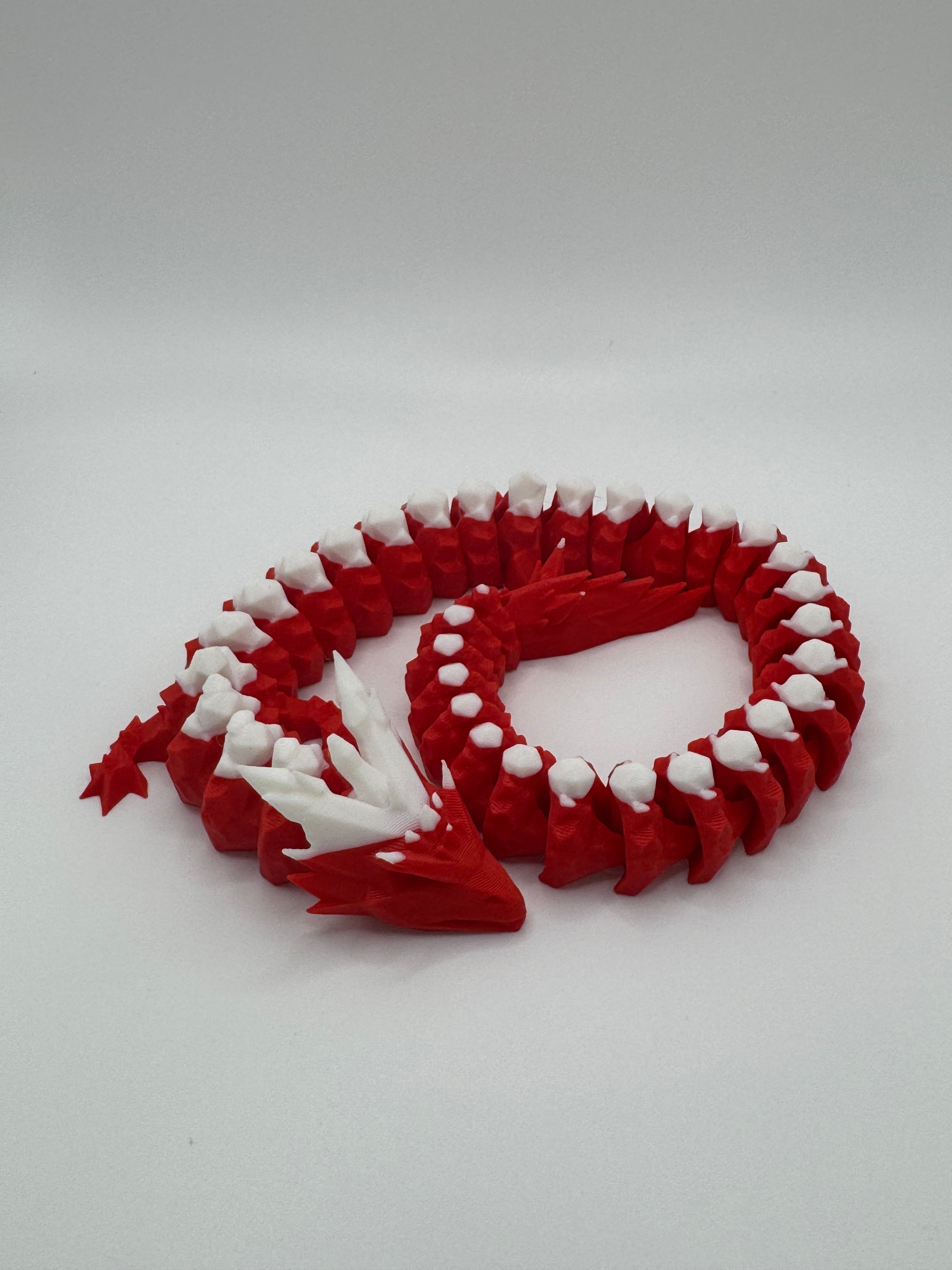 Red & White 3D Printed Articulated Dragon Fidget Toy
