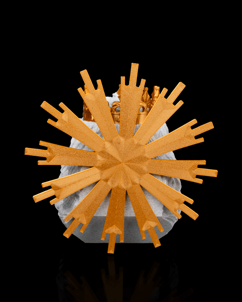 Decorative object with wooden-like structure on a black background
