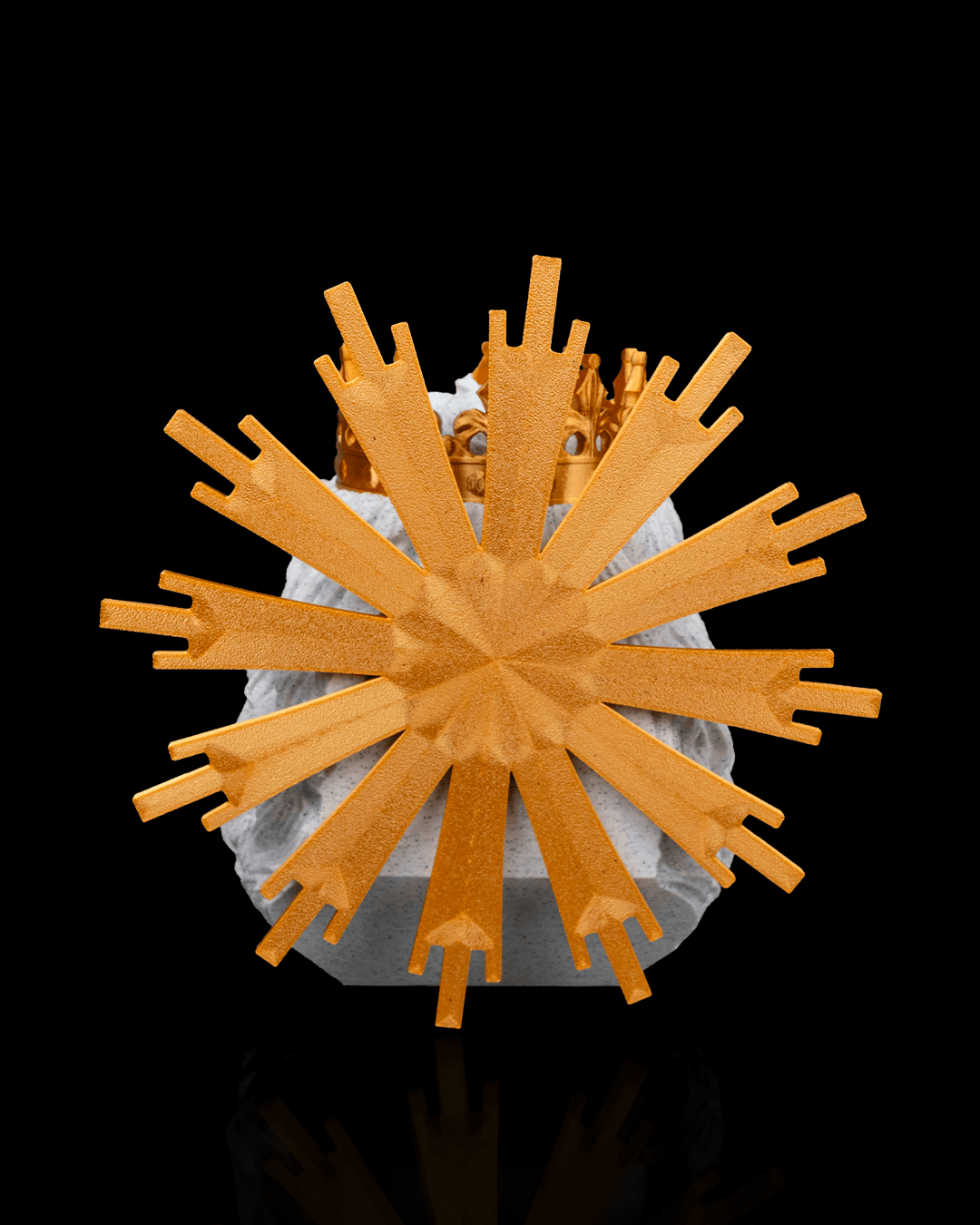 Decorative object with wooden-like structure on a black background