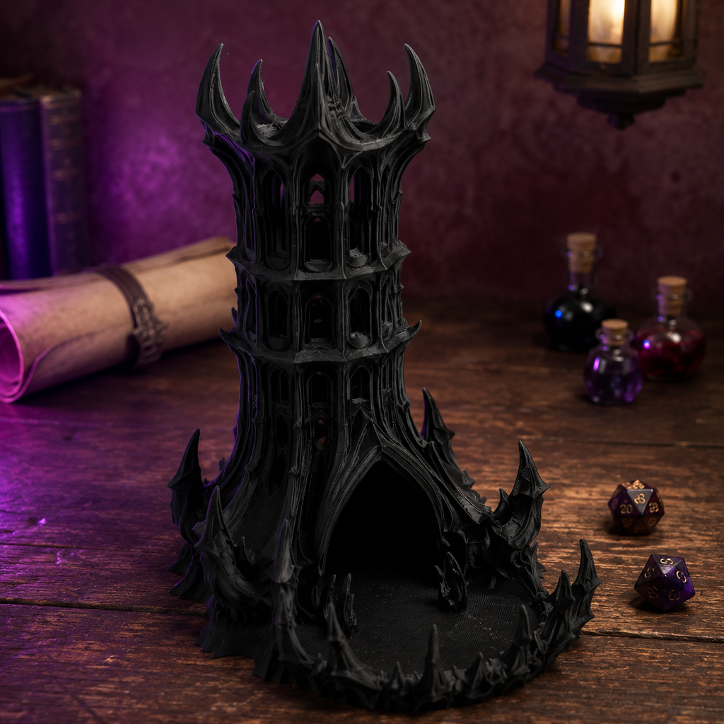 Gothic Dice Tower with Catching Tray, Dark Fantasy Tabletop RPG Accessory, 3D Printed Dice Roller, Game Master Gift