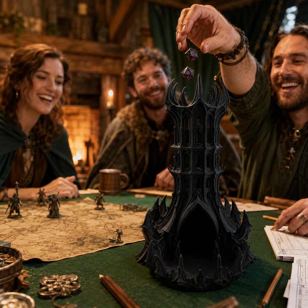 Gothic Dice Tower with Catching Tray, Dark Fantasy Tabletop RPG Accessory, 3D Printed Dice Roller, Game Master Gift