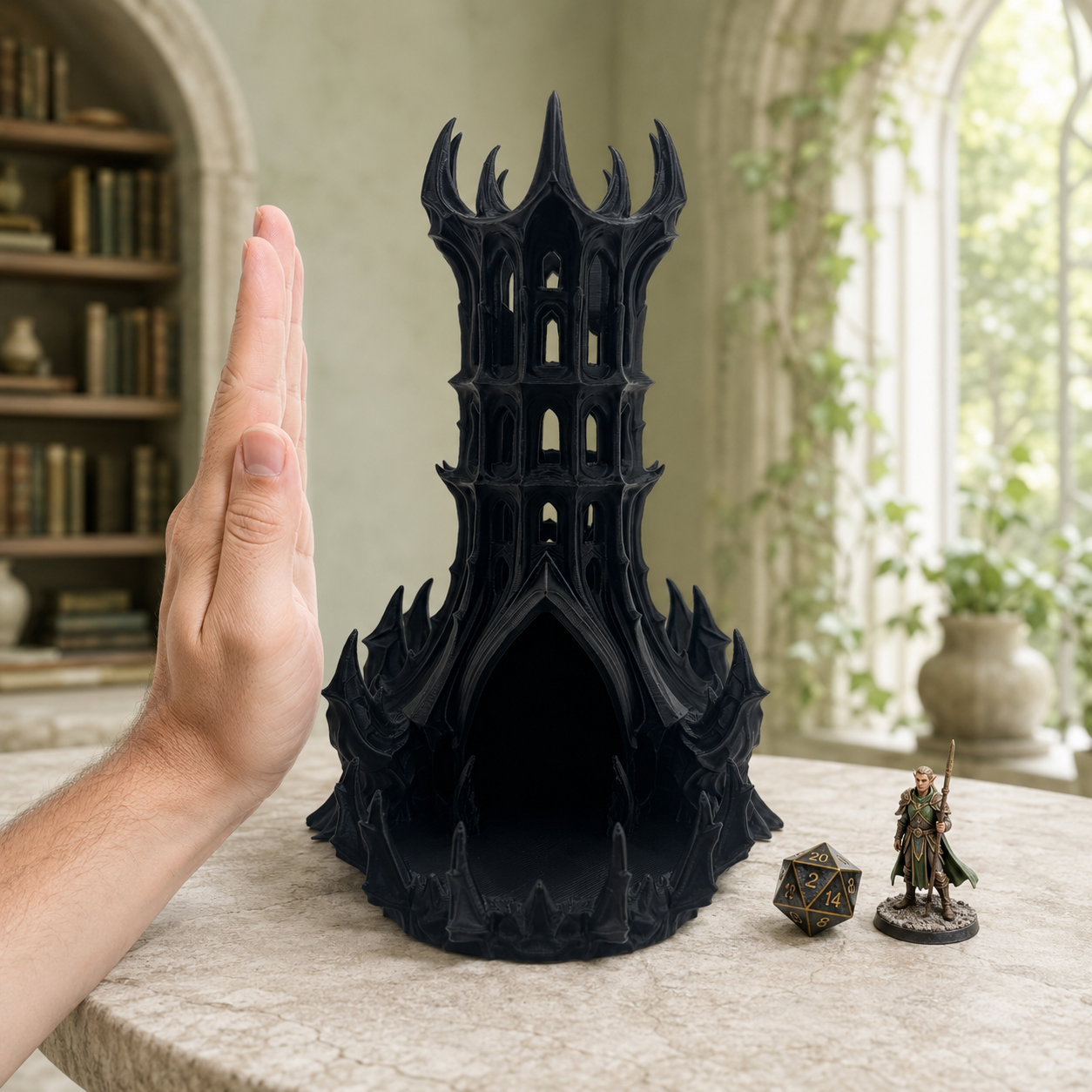 Gothic Dice Tower with Catching Tray, Dark Fantasy Tabletop RPG Accessory, 3D Printed Dice Roller, Game Master Gift