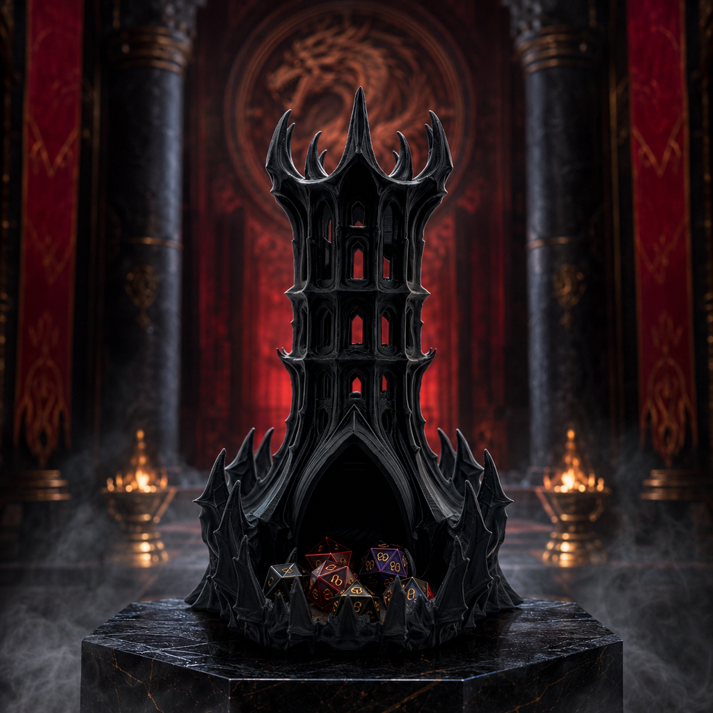 Gothic Dice Tower with Catching Tray, Dark Fantasy Tabletop RPG Accessory, 3D Printed Dice Roller, Game Master Gift