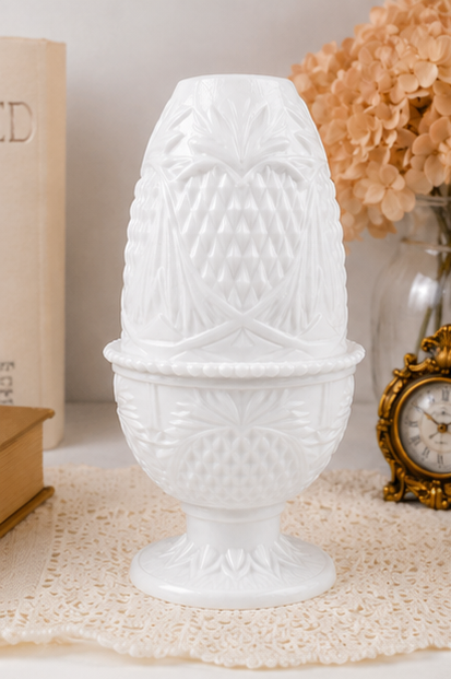 Close-up of the intricate pineapple heart texture and milk-glass-inspired finish.