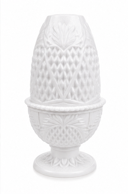 Front view of white Vintage Pineapple Heart Fairy Lamp on a clean white background.