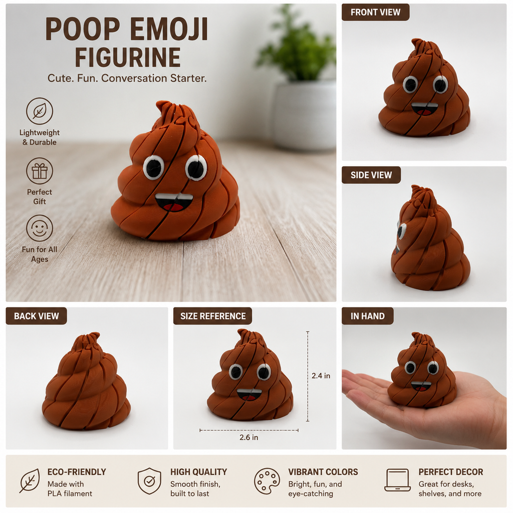 Articulated Poop Emoji Fidget Toy | 3D Printed Desk Buddy | Funny Gift for Kids & Adults | Sensory Toy | Collectible Desk Decor