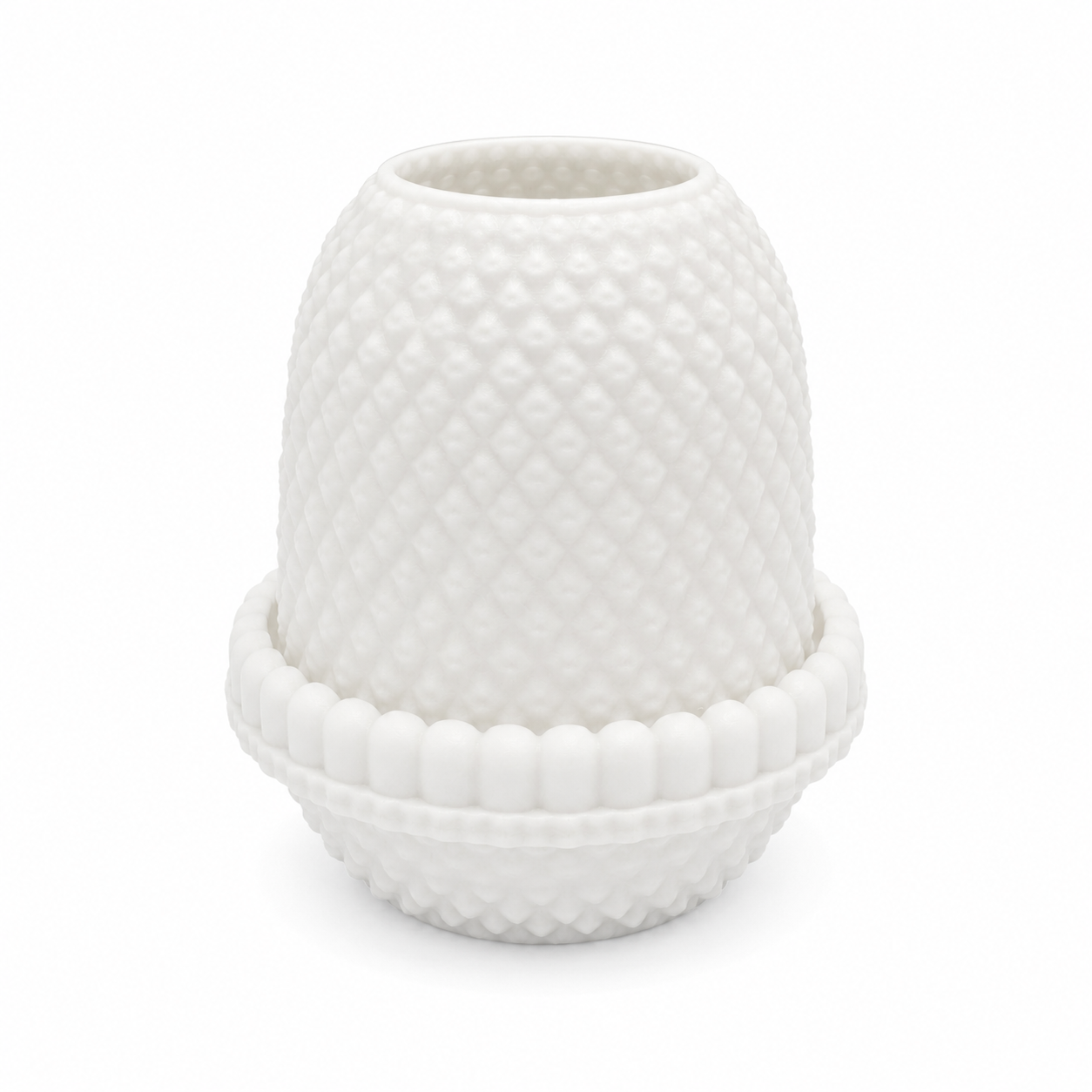 White Hobnail Pyramid Fairy Lamp | 3D Printed Vintage-Inspired LED Tea Light Candle Holder