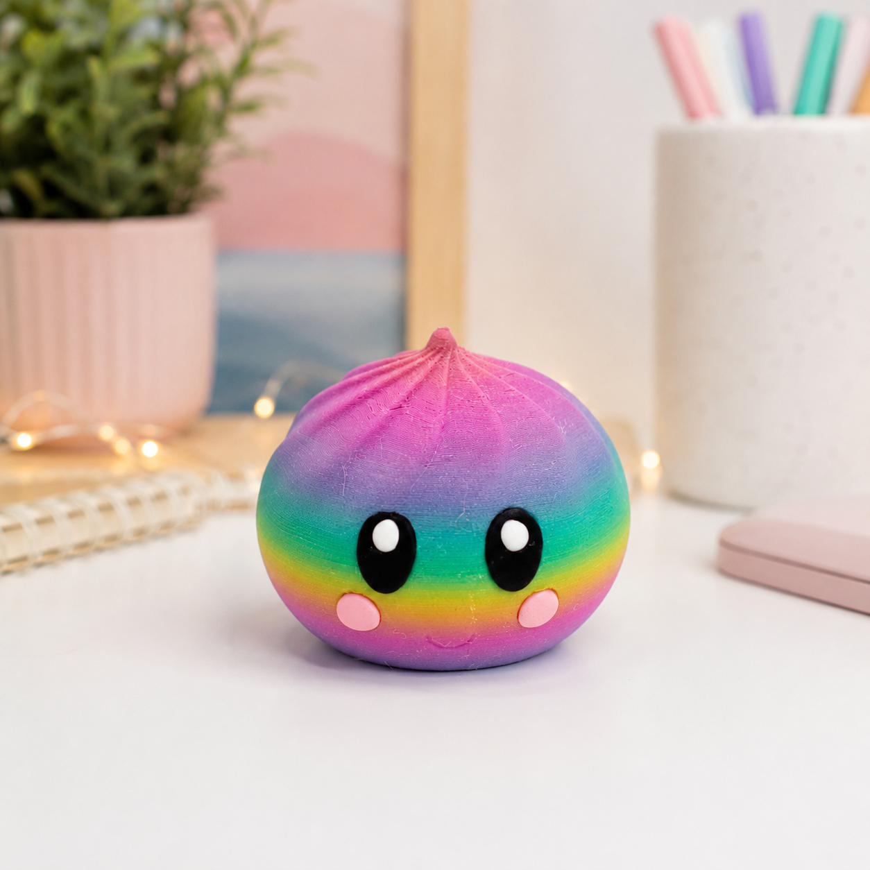 Rainbow dumpling squishy presented as a cute gift and stress-relief toy