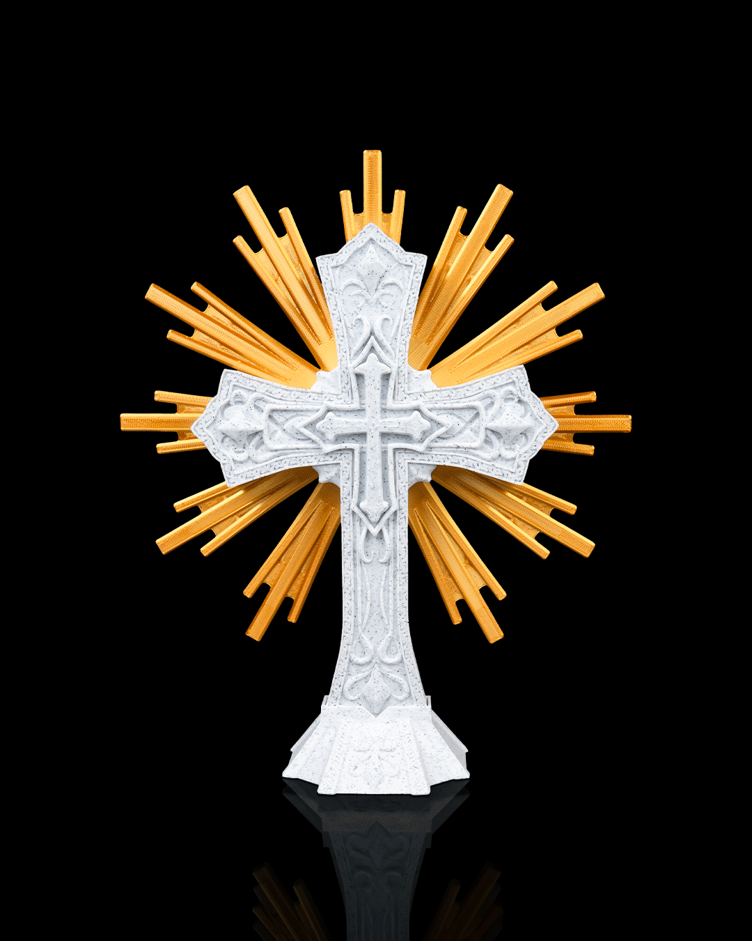 Sacred Cross with Golden Sunburst, Christian Home Décor, Religious Altar Display, Standing Crucifix-Inspired Gift, 8.7 Inch Cross