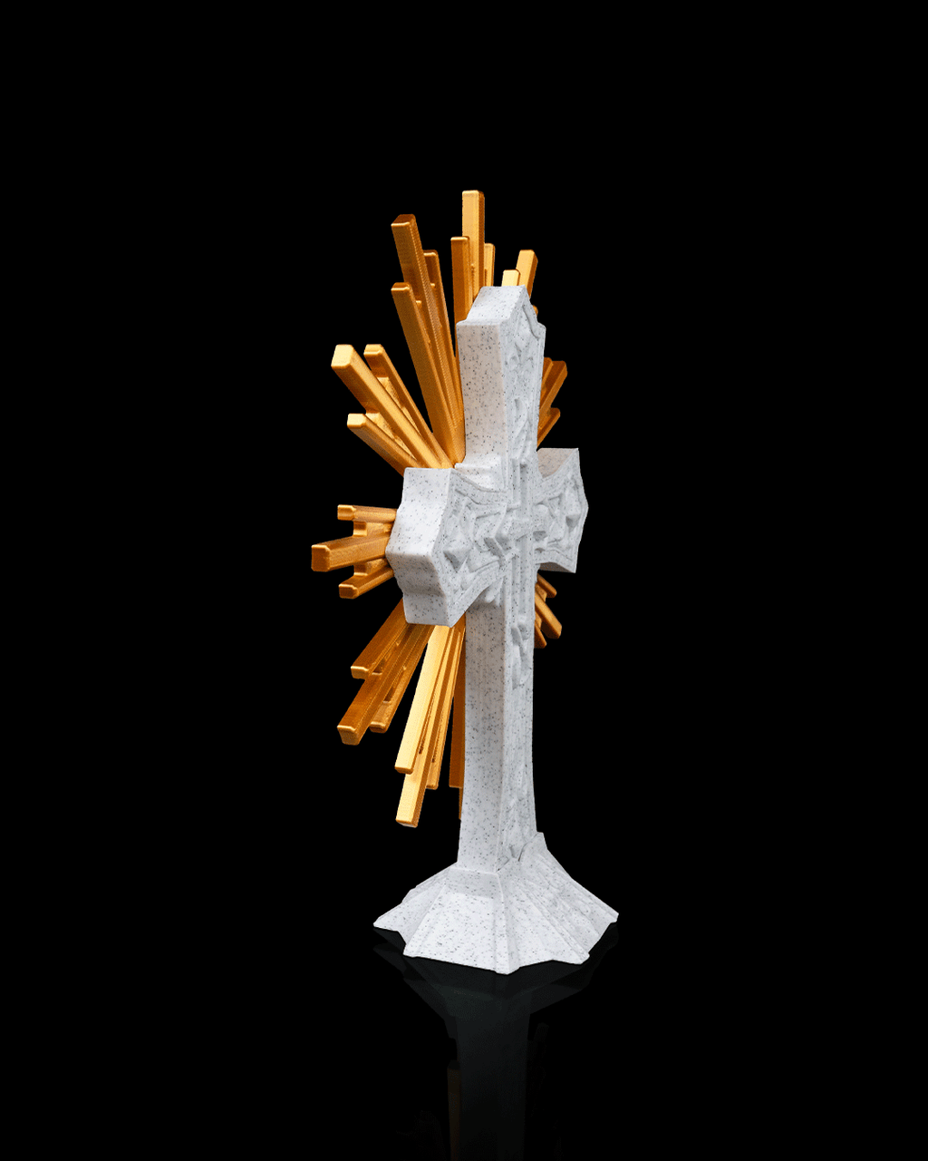 Sacred Cross with Golden Sunburst, Christian Home Décor, Religious Altar Display, Standing Crucifix-Inspired Gift, 8.7 Inch Cross
