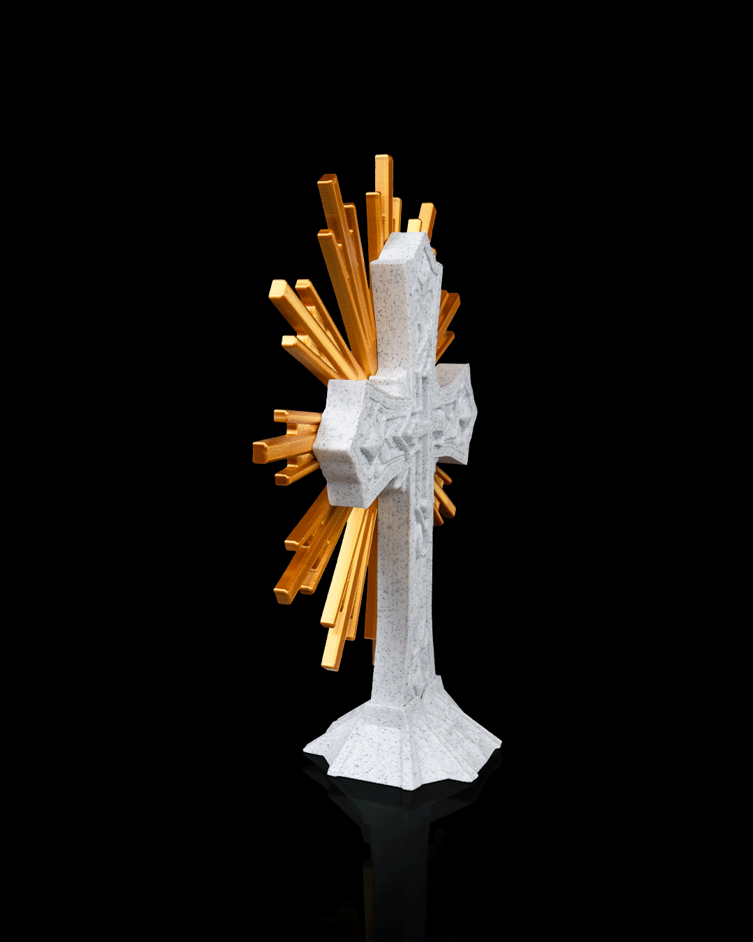 Sacred Cross with Golden Sunburst, Christian Home Décor, Religious Altar Display, Standing Crucifix-Inspired Gift, 8.7 Inch Cross