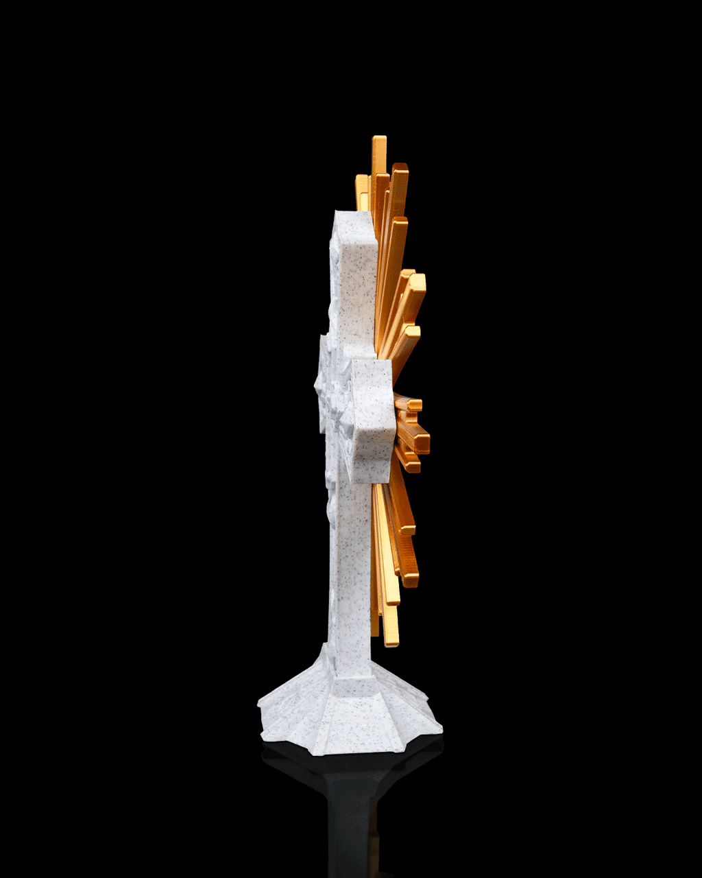 Sacred Cross with Golden Sunburst, Christian Home Décor, Religious Altar Display, Standing Crucifix-Inspired Gift, 8.7 Inch Cross