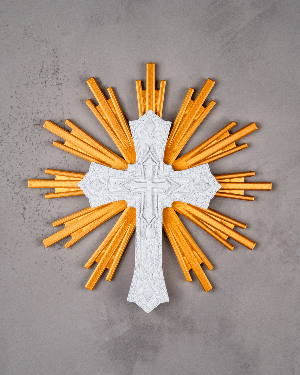Sacred Cross with Golden Sunburst, Christian Home Décor, Religious Altar Display, Standing Crucifix-Inspired Gift, 8.7 Inch Cross