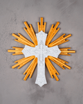 Sacred Cross with Golden Sunburst, Christian Home Décor, Religious Altar Display, Standing Crucifix-Inspired Gift, 8.7 Inch Cross