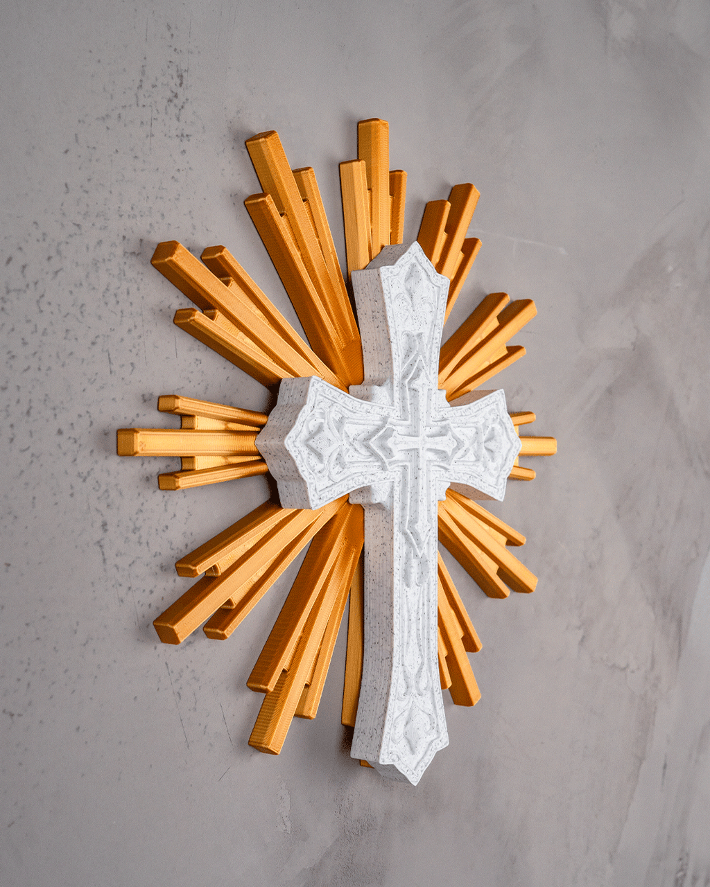 Sacred Cross with Golden Sunburst, Christian Home Décor, Religious Altar Display, Standing Crucifix-Inspired Gift, 8.7 Inch Cross
