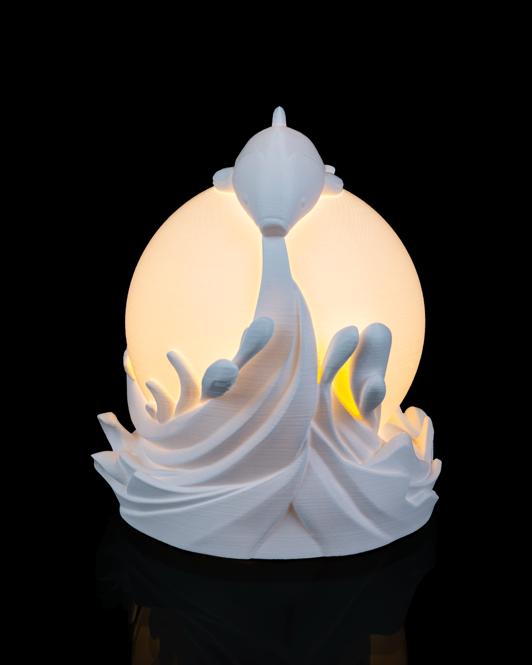 Decorative lamp with a bird design on a black background